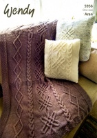 Knitting Pattern - Wendy 5956 - Aran with Wool - Throw and Cushion